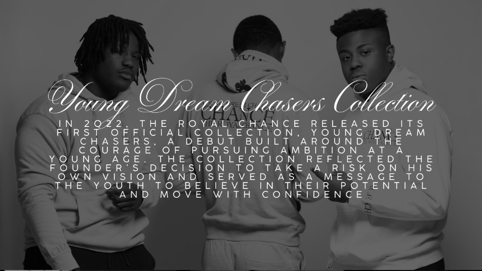 Collage of people wearing t-shirts with text about 'Young Dream Chasers Collection' and 'No Limit Collection'.